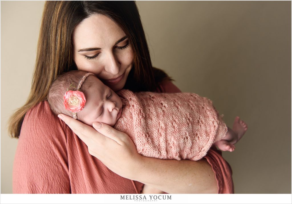 mom with new baby girl, parent shot newborn session
